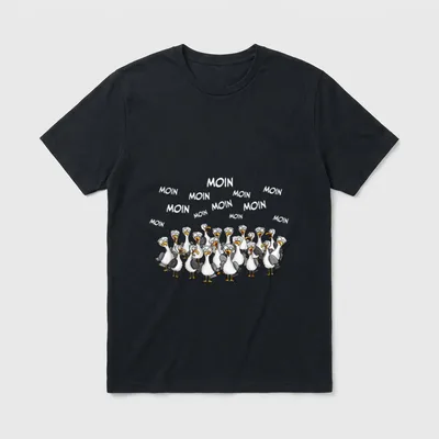 Moin lustige Nordsee Möwe T-Shirt – Möwenschwarm ruft mehrfach „Moin“ in die Luft – Klassisches T-Shirt in Schwarz