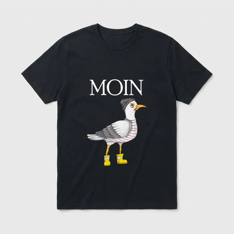 Plattdeutsche Möwe Moin Spruch T-Shirt – Klassisches T-Shirt in Schwarz