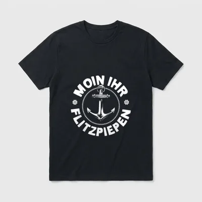 Moin Spruch Fr Seefahrer T-Shirt – Anker mit Steuerrad und Schriftzug MOIN IHR FLITZPIEPEN – Klassisches T-Shirt in Schwarz