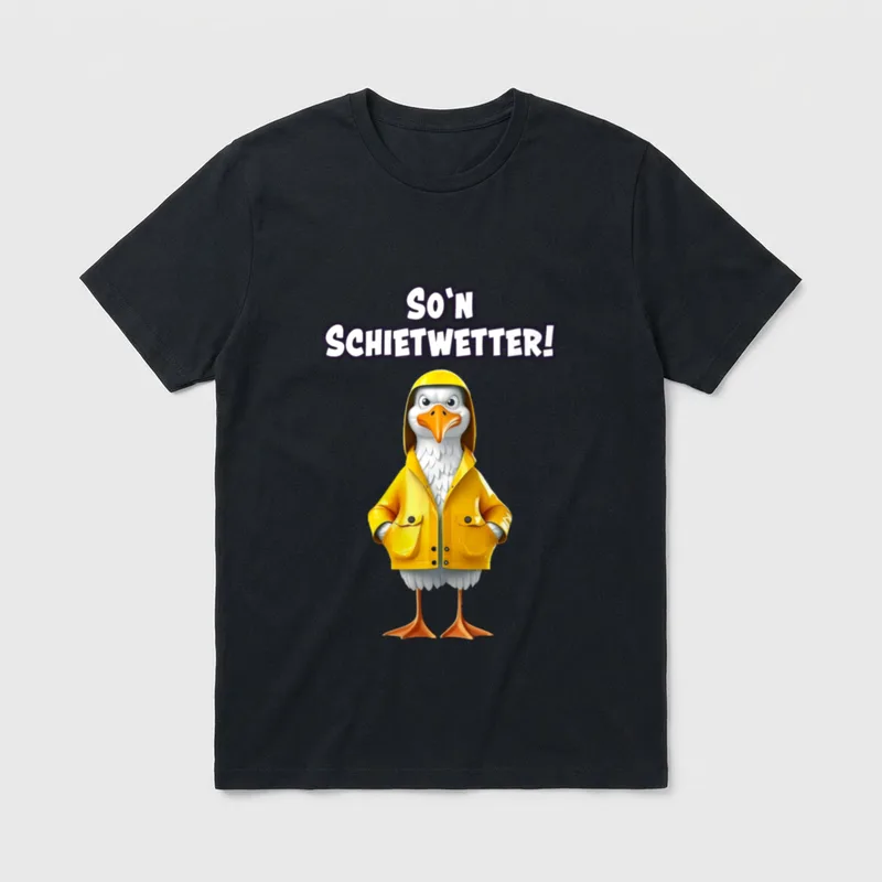 Möwe Schietwetter Regenwetter Friesennerz T-Shirt – Klassisches T-Shirt in Schwarz