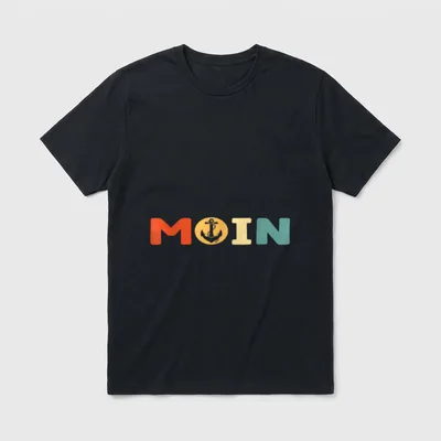 MOIN mit Anker retro T-Shirt – Schriftzug MOIN in Retrofarben mit Anker im O – Klassisches T-Shirt in Schwarz
