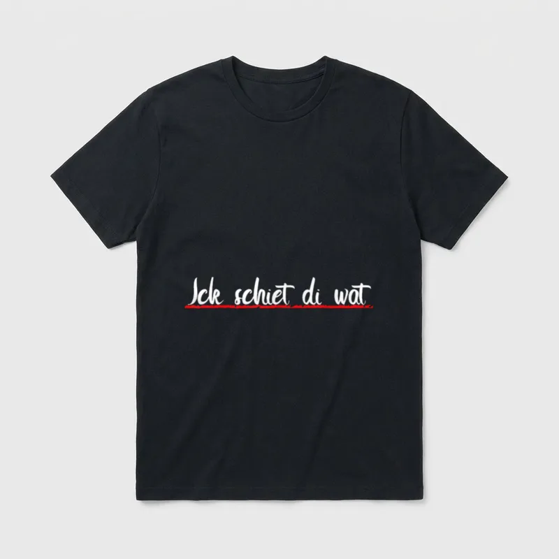 Lustiges Plattdeutsch Ick Schiet T-Shirt – Schriftzug „Ick schiet di wat“, rot unterstrichen – Klassisches T-Shirt in Schwarz