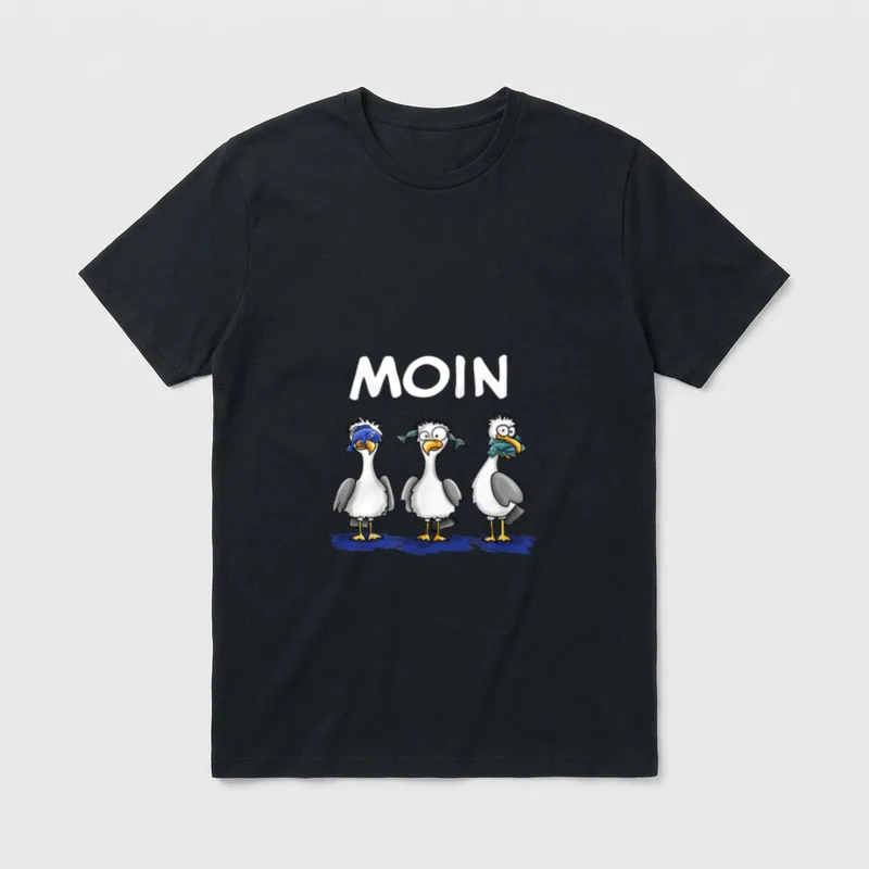 Moin lustige Nordsee Möwen Nix T-Shirt – MOIN über drei Möwen mit Fisch im Schnabel – Klassisches T-Shirt in Schwarz