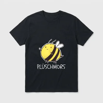 Lustige Plüschmors Hummel T-Shirt – Runde Comic-Biene mit Schriftzug „Plüschmors“ – Klassisches T-Shirt in Schwarz