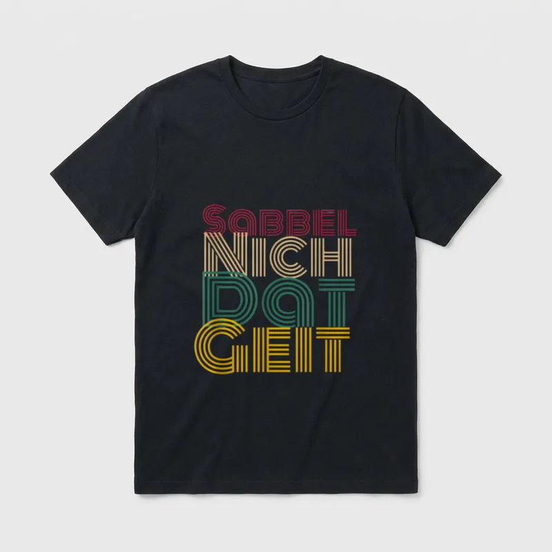 Plattdeutsch Spruch T-Shirt – Retro Schriftzug Sabbel Nich Dat Geit in mehrfarbigen Linien – Klassisches T-Shirt in Schwarz