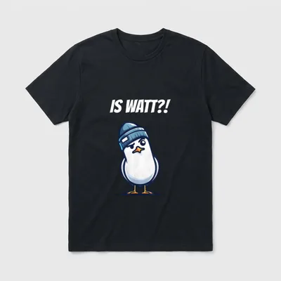 Is Watt Lustig Nordsee T-Shirt – Möwe mit Wollmütze, Schriftzug „Is Watt?!“ – Klassisches T-Shirt in Schwarz