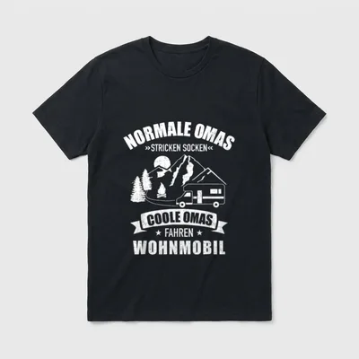 Coole Omas fahren Wohnmobil T-Shirt – Berge, Lagerfeuer, Wohnmobil, Spruch über coole Omas – Klassisches T-Shirt in Schwarz