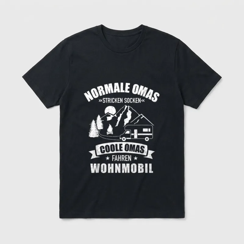 Coole Omas fahren Wohnmobil T-Shirt – Berge, Lagerfeuer, Wohnmobil, Spruch über coole Omas – Klassisches T-Shirt in Schwarz