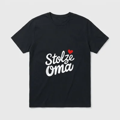 Stolze Oma Spruch Herz T-Shirt – Schriftzug „Stolze Oma“ mit rotem Herz – Klassisches T-Shirt in Schwarz