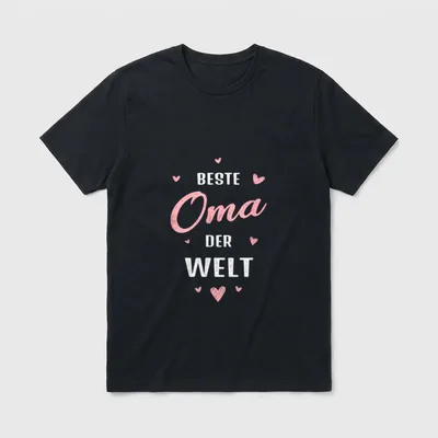 Beste Oma der Welt Großmutter T-Shirt – Schriftzug „Beste Oma der Welt“ mit rosa Herzchen – Klassisches T-Shirt in Schwarz