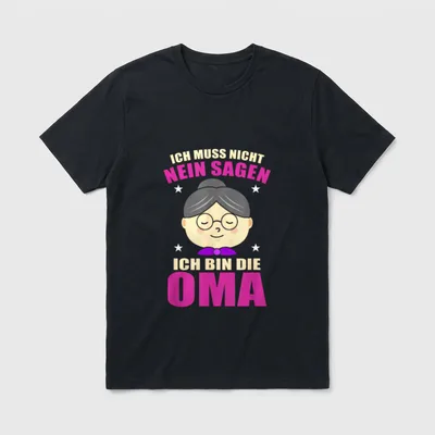 Oma Spruch Grosmutter Omi T-Shirt – Omi-Gesicht mit Brille und Spruch „Ich bin die Oma“ – Klassisches T-Shirt in Schwarz