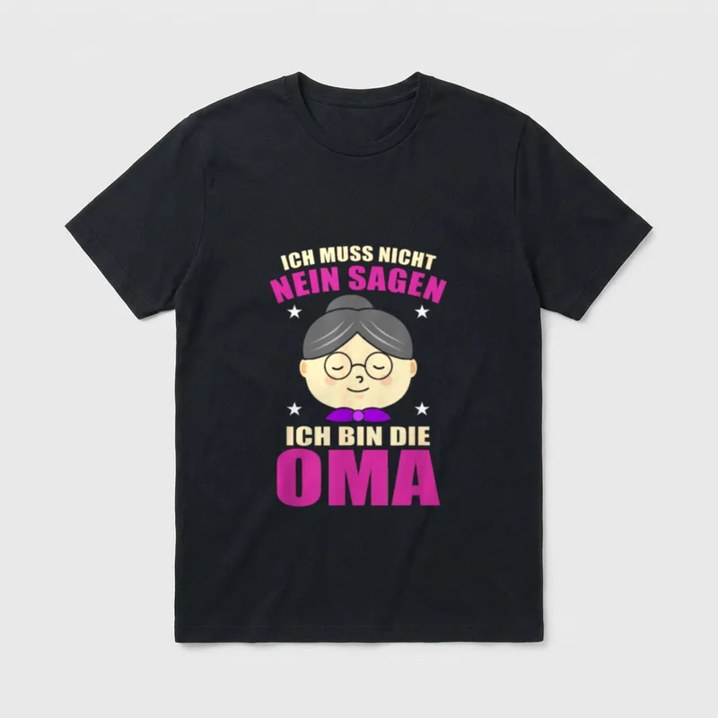 Oma Spruch Grosmutter Omi T-Shirt – Omi-Gesicht mit Brille und Spruch „Ich bin die Oma“ – Klassisches T-Shirt in Schwarz