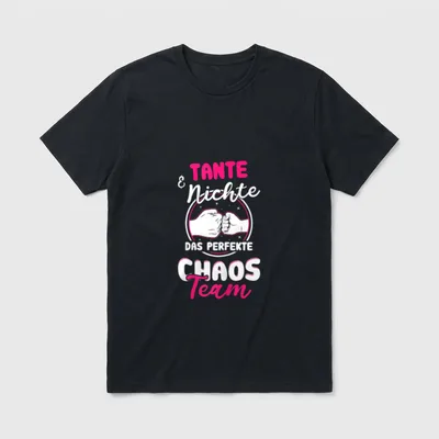 T-Shirt Sprüche Tante – Schriftzug „Tante & Nichte – Das perfekte Chaos Team“, Fist Bump – Klassisches T-Shirt in Schwarz