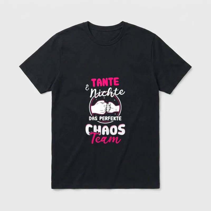 T-Shirt Sprüche Tante – Schriftzug „Tante & Nichte – Das perfekte Chaos Team“, Fist Bump – Klassisches T-Shirt in Schwarz