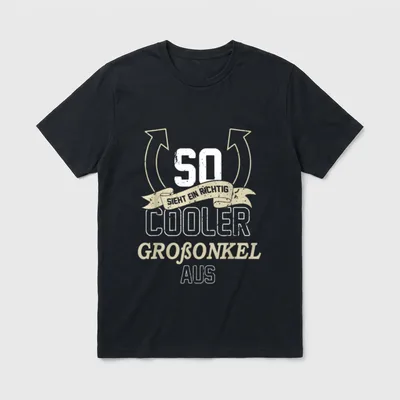 Cooler Grossonkel T-Shirt – Spruch So sieht ein richtig cooler Großonkel Aus mit Pfeilen – Klassisches T-Shirt in Schwarz