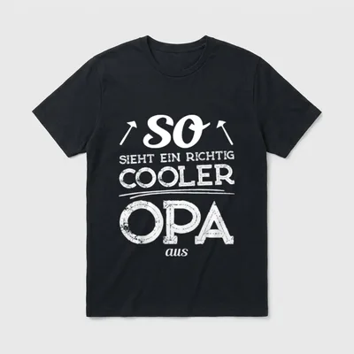 So Sieht EIN richtig T-Shirt – Schriftzug „So sieht ein richtig cooler Opa aus“ mit Pfeilen – Klassisches T-Shirt in Schwarz