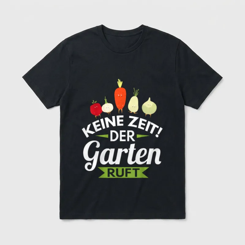Opa Garten T-Shirt – Keine Zeit der Garten ruft Text mit lächelnden Karotten und Zwiebeln – Klassisches T-Shirt in Schwarz