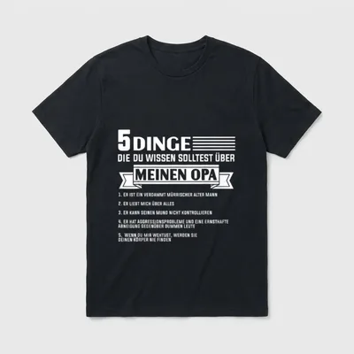 T-Shirt Opa Enkel – Liste „5 Dinge über meinen Opa“ in Weiß auf Schwarz – Klassisches T-Shirt in Schwarz