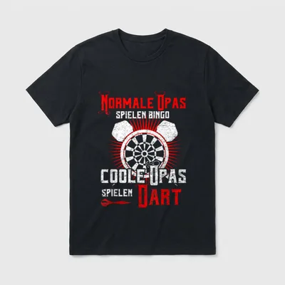 Opa Dart Lustig Darts T-Shirt – Dartscheibe mit Spruch „Coole Opas spielen Dart“ – Klassisches T-Shirt in Schwarz