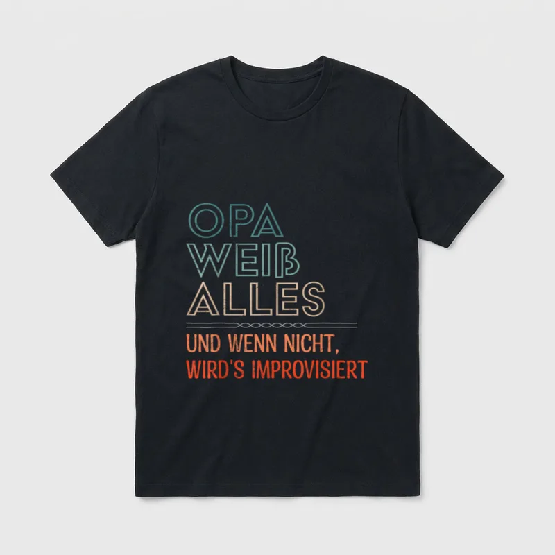 Opa WEIß Alles T-Shirt – Opa WEIß Alles und wenn nicht, wird's improvisiert – Klassisches T-Shirt in Schwarz