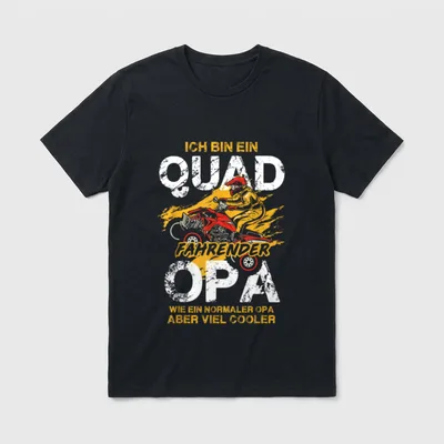 Quad fahrender Opa Lustiges T-Shirt – Opa auf rotem Quad, Schriftzug „Quad fahrender Opa“ – Klassisches T-Shirt in Schwarz