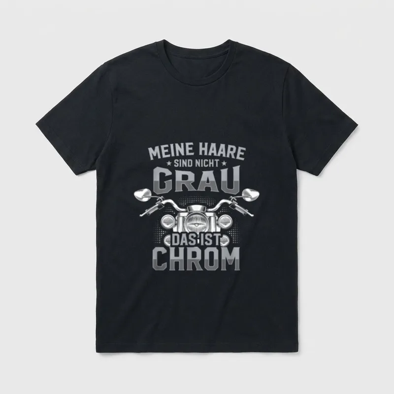 T-Shirt Opa Motorrad – Motorradlenker mit Scheinwerfer, Spruch über graue Haare und Chrom – Klassisches T-Shirt in Schwarz