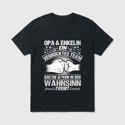 Enkelin & Opa Spruch T-Shirt – Fäuste treffen sich, Spruch Opa & Enkelin verrücktes Team – Klassisches T-Shirt in Schwarz