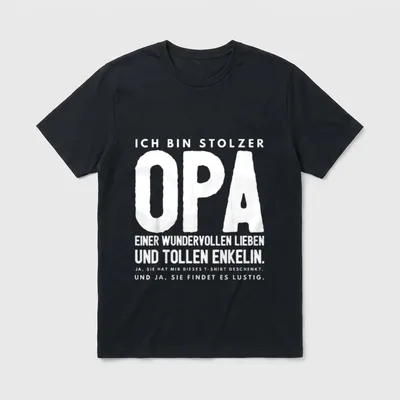 Stolzer Opa Enkelin T-Shirt – Ich bin stolzer Opa einer wunderbaren Enkelin weiß auf Grau – Klassisches T-Shirt in Schwarz