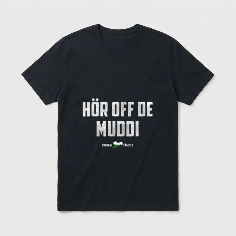 Hör auf de Muddi T-Shirt – Schriftzug „Hör off de Muddi“ mit Umrisskarte – Klassisches T-Shirt in Schwarz