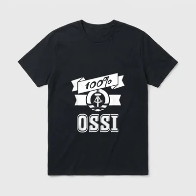 Ossi NVA Nicki DDR T-Shirt – Schriftzug „100% OSSI“ mit DDR-Staatswappen – Klassisches T-Shirt in Schwarz