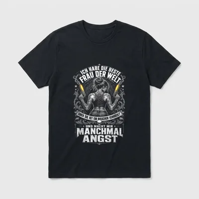 Beste Frau Der Welt T-Shirt – Tätowierte Frau von hinten mit zwei Pistolen und Spruch – Klassisches T-Shirt in Schwarz