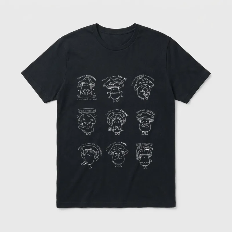 Lustige Pilze Cartoon Pilz T-Shirt – Klassisches T-Shirt in Schwarz