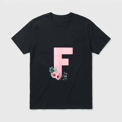 Best Friends Forever BFF T-Shirt – Rosa Buchstabe F mit Aquarell-Blumen in Rosa und Grün – Klassisches T-Shirt in Schwarz
