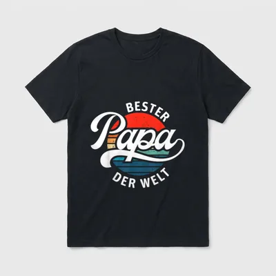 T-Shirt bester Papa der Welt – Schriftzug „Bester Papa der Welt“ mit Retro-Sonnenuntergang – Klassisches T-Shirt in Schwarz