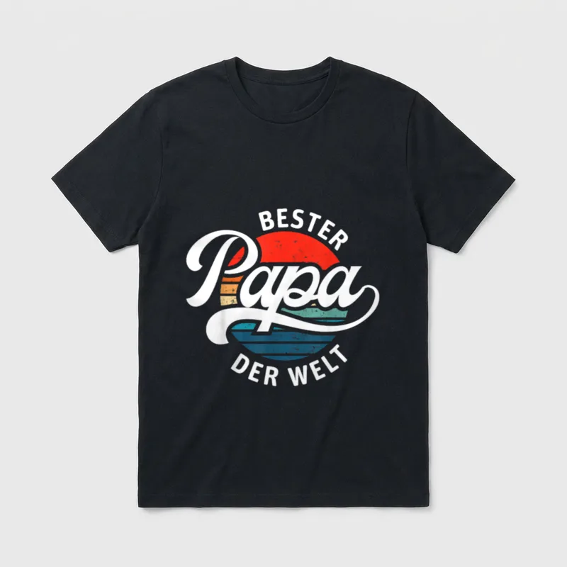 T-Shirt bester Papa der Welt – Schriftzug „Bester Papa der Welt“ mit Retro-Sonnenuntergang – Klassisches T-Shirt in Schwarz