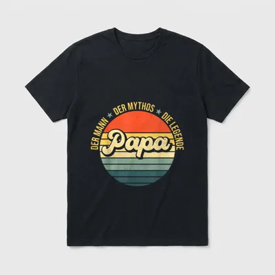 T-Shirt bester Papa – Rundes Retro-Emblem mit Schriftzug Papa und Sonnenuntergang – Klassisches T-Shirt in Schwarz