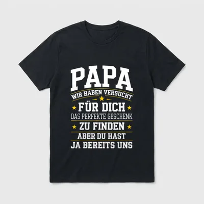 Vater Geburtstag Witz T-Shirt – Papa Spruch mit Sternen und weißer Schrift auf grauem Grund – Klassisches T-Shirt in Schwarz