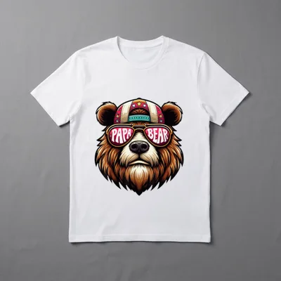 Stolzer Papa Bär T-Shirt – Bärenkopf mit Kappe und Sonnenbrille, auf der PAPA BEAR steht – Klassisches T-Shirt in Schwarz
