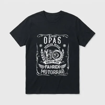 T-Shirt Vatertag Opa – Spruch „Echte Opas fahren Motorrad“ mit Motorrad-Illustration – Klassisches T-Shirt in Schwarz