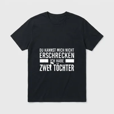 Lustiges Papa Vater T-Shirt – Spruch über zwei Töchter mit Silhouette und Schirm – Klassisches T-Shirt in Schwarz