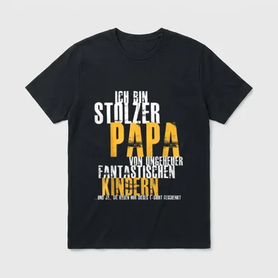 Vater mit Humor T-Shirt – Typografie Motiv: Ich bin stolzer Papa von fantastischen Kindern – Klassisches T-Shirt in Schwarz