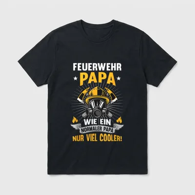 Feuerwehr Papa T-Shirt – Feuerwehr Papa Druck mit Atemschutzmaske, Helmen und Axt – Klassisches T-Shirt in Schwarz