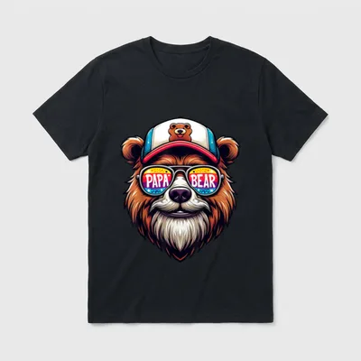 Papa Bär Geschenk T-Shirt – Bär mit Kappe und Sonnenbrille mit Text PAPA BEAR – Klassisches T-Shirt in Schwarz