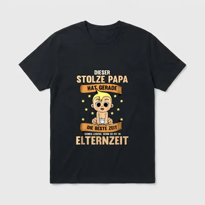 Lustig Stolzer Papa Elternzeit T-Shirt – Baby mit Sternen und Spruch über Elternzeit – Klassisches T-Shirt in Schwarz