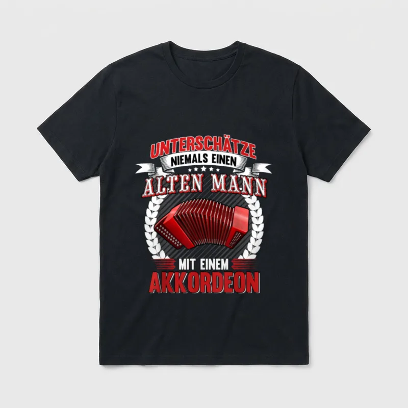 Akkordeon Alter Mann Ziehharmonika T-Shirt – Klassisches T-Shirt in Schwarz