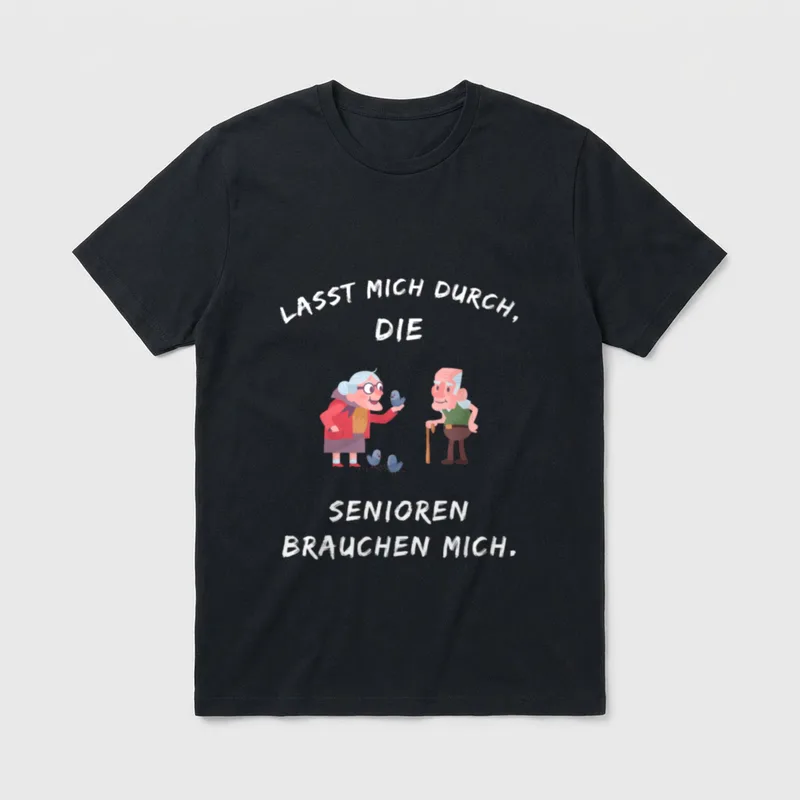 Pflege T-Shirt lustig – Oma füttert Tauben, Opa mit Gehstock, Spruch über Senioren – Klassisches T-Shirt in Schwarz