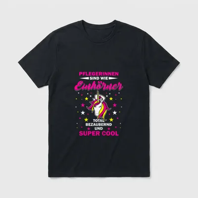 Lustig Pflegerinnen Einhorn Pflegekraft T-Shirt – Klassisches T-Shirt in Schwarz