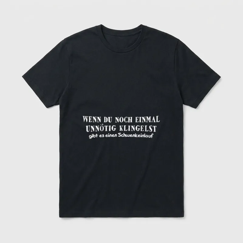 Lustiger Altenpfleger Spruch T-Shirt – Schriftzug zu unnötigem Klingeln und Schwenkeinlauf – Klassisches T-Shirt in Schwarz