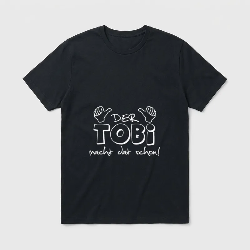 Tobi macht dat Vorname T-Shirt – „Der Tobi macht dat schon!“ mit zwei Daumen-hoch-Händen – Klassisches T-Shirt in Schwarz