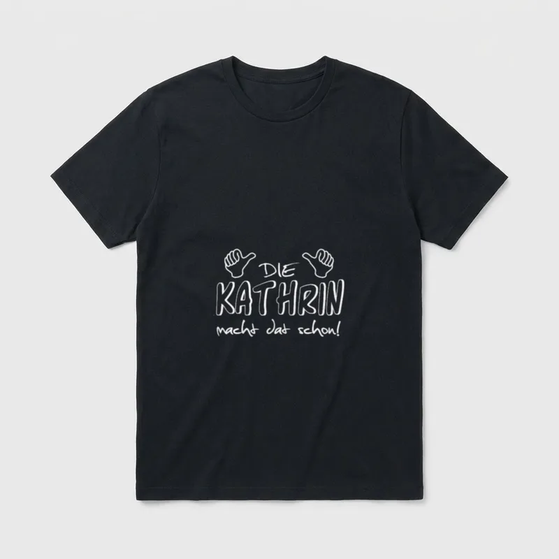 Die Kathrin macht dat T-Shirt – Schriftzug „Die Kathrin macht dat schon!“ mit zwei Händen – Klassisches T-Shirt in Schwarz